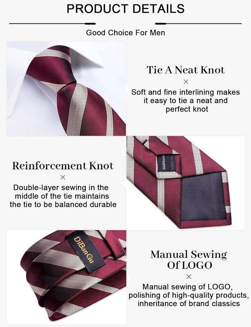 DiBanGu Mens Striped Tie Silk Woven Necktie and Pocket Square Cufflinks Tie Clip Set Wedding Business Formal Gift Tie for Men - Image 5